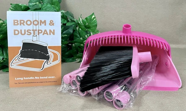 XXFLOWER Broom & Dustpan Set - Unique Pink & Metal Combo