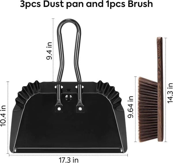 17In Metal Dustpan and Brush Set,Extra Large Handheld Dust Pan and Wood Broom...