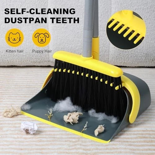 Broom and Dustpan Set with 54 Inch Long Handle - Perfect Dust Pan and Brush
