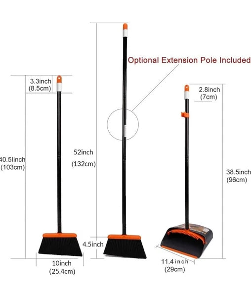 TreeLen Broom and Dustpan Set with 52" Long Handle for Home Kitchen Room Office
