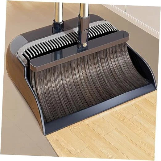 Broom with Dustpan, 51.6" Adjustable Long Handle with 2 Replaceable Broom