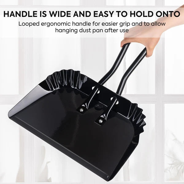 17In Metal Dustpan and Brush Set,Extra Large Handheld Dust Pan and Wood Broom...
