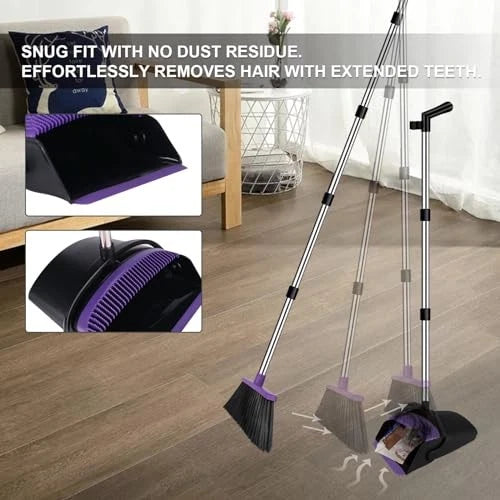 Broom with Dustpan Combo Set, 51" Household Dustpans and Broom, Normal Purple