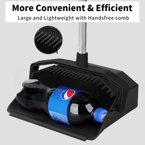 Heavy Duty 3-Pack Broom with Long Handles and Smart Dustpan - Time-Saving Design