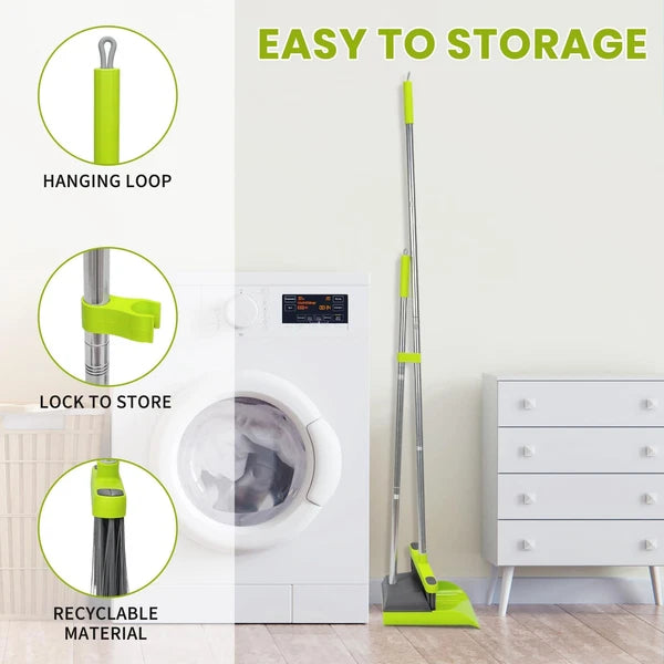 Broom and Standing Dustpan Set 50” Angle Broom with Long Handle Dust Pans for...