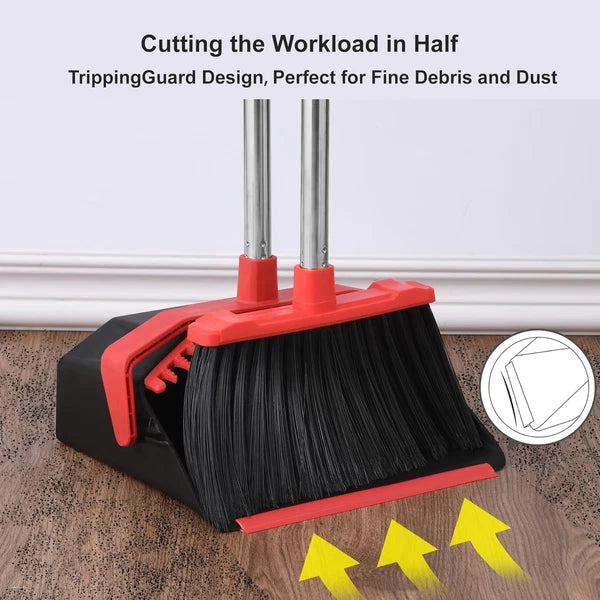 Upgrade Broom with Dustpan Combo Set, Broom and Dustpan Set with 51'' Long Handl