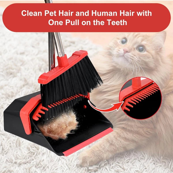 Upgrade Broom with Dustpan Combo Set, Broom and Dustpan Set with 51'' Long Handl