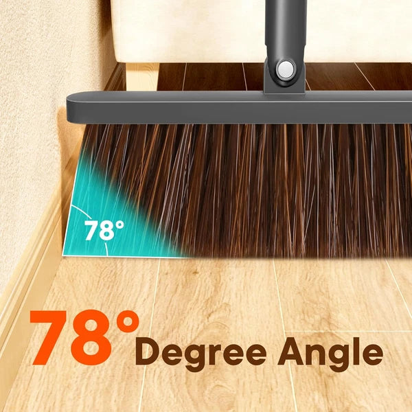 Broom and Dustpan Set with Cleaning Teeth 180° Rotating Upright Broom for Effort