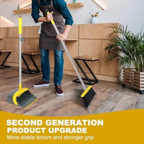 Broom and Dustpan Set with 54 Inch Long Handle - Perfect Dust Pan and Brush
