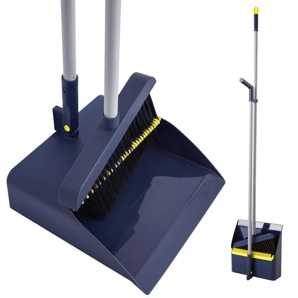 Broom and Dustpan Set, Long Handled Adjustable Dustpan and Brush with Comb Te...