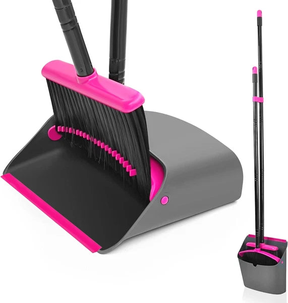 Broom with Dustpan Combo Set, Long Handle Lightweight Indoor Broom Set