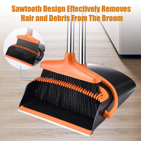 Broom and Dustpan Set with Long Handle Windproof Stand Up Dustpan with Broom
