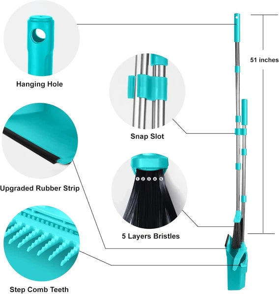 PINK Broom with Dustpan Combo Set, Broom & Dustpan Set with 51'' Long Handle