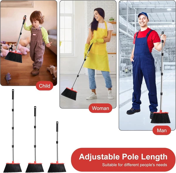 Large Upright Dustpan and Broom Set with Self-Cleaning Technology - 12" Wide