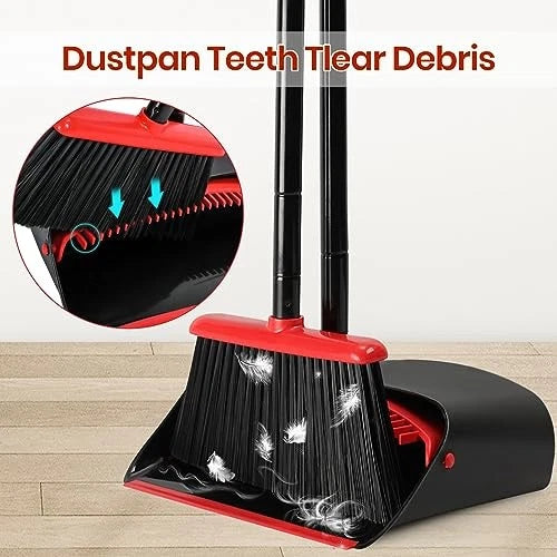 Broom and Dustpan Set for Home,Upright Broom and Dustpan Combo Sweep Red/Black