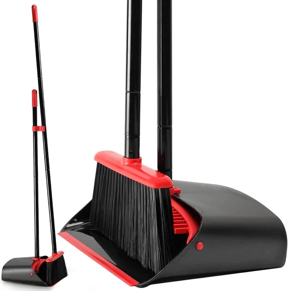Long Broom and Dustpan Set for Home,Upright Broom and Dustpan Combo Sweep Set