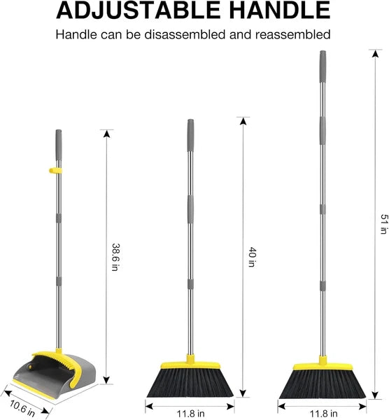 Broom dustpan set, adjustable handle broom dustpan combination