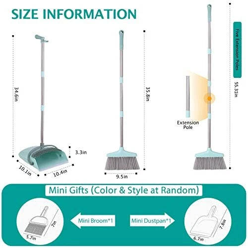 XXXFLOWER Broom and Dustpan Set for Home, Broom with Dustpan Cleaning Teeth