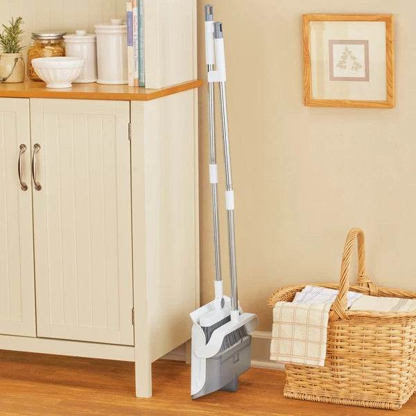 Foldable Standing Broom and Dustpan Compact Set