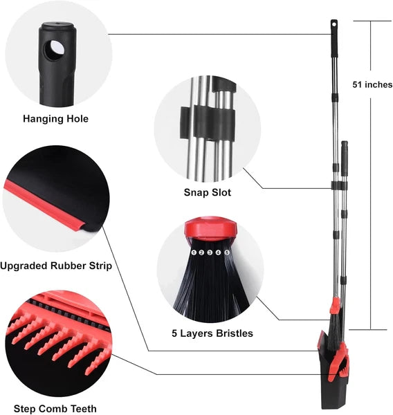 Upgrade Broom with Dustpan Combo Set, Broom and Dustpan Set with 51'' Long Handl