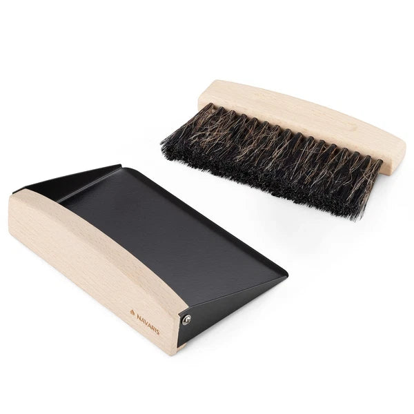 Small Dustpan and Brush Set - Wooden Mini for Sweeping Table Tabletop Compact