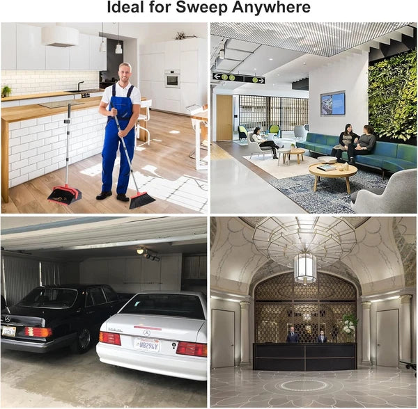 Upgrade Broom with Dustpan Combo Set, Broom and Dustpan Set with 51'' Long Handl