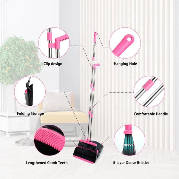 Broom and Dustpan Set Long Handle Lightweight Dustpans with Combo for Home