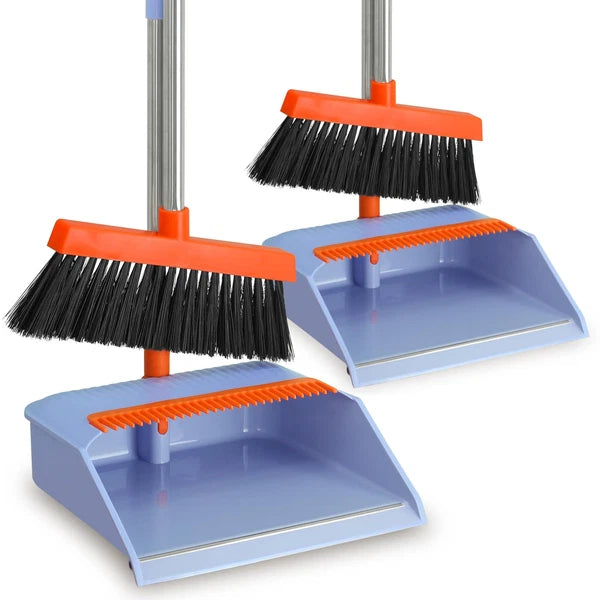 2-Pack Broom and Dustpan Set for Sweeping Indoor, Broom Dustpan with 48" Long...