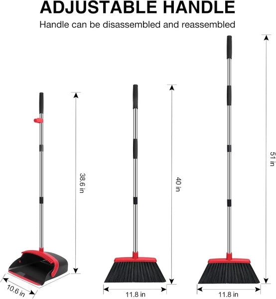 Broom dustpan set, adjustable handle broom dustpan combination