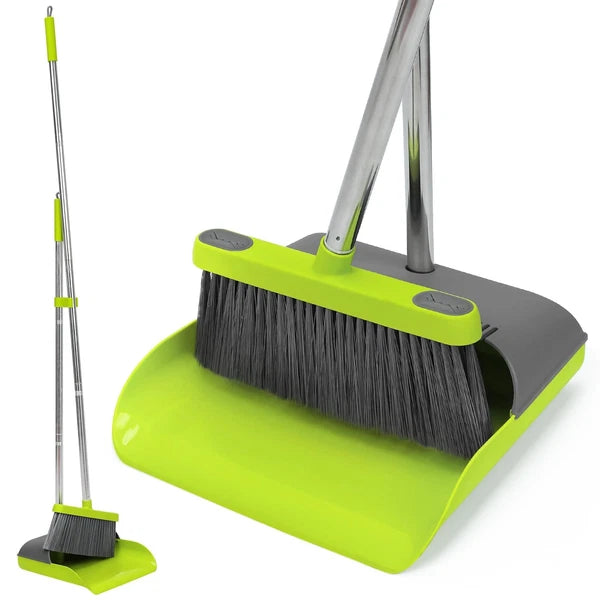 Broom and Standing Dustpan Set 50” Angle Broom with Long Handle Dust Pans for...