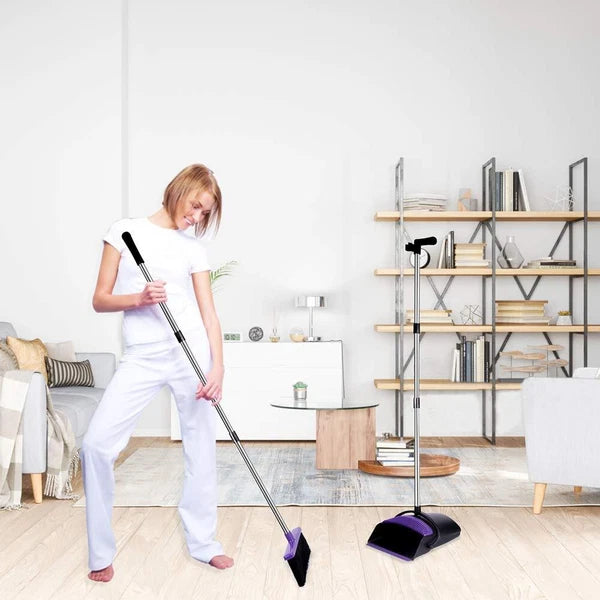 Broom And Dustpan Set Upright Purple Broom With Dustpan Combo Set 51" Long Handl