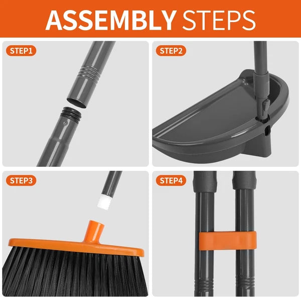 Long Handle Broom with Dustpan Combo Set for Office Home Kitchen Lobby Floor Cle