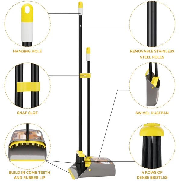 New Broom with Dustpan Combo Set,Stand up Dust Pans Long Handle 4052 and Set for