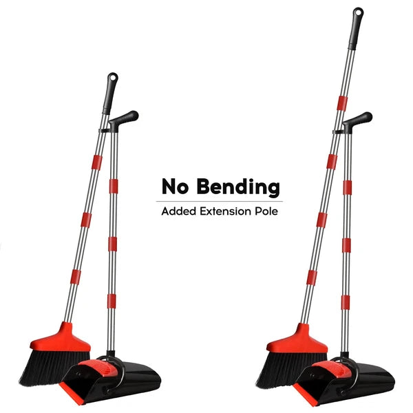 Upright Broom and Dustpan Set 55" Long Handle Indoor Sweep Red Home Office