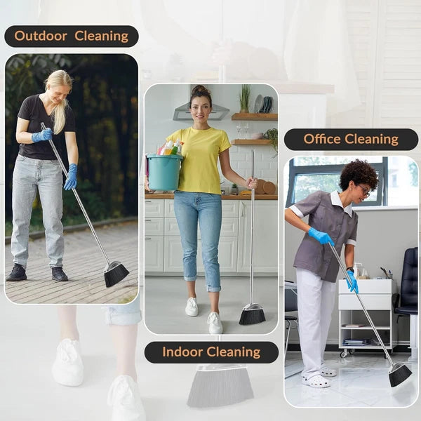 VOOWO 46" Stainless Steel Broom and Dustpan Set for Indoor and Outdoor Use