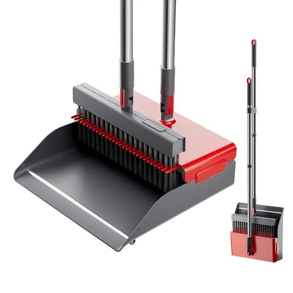 Broom with Dustpan Combo Set 50” Adjustable Long Handle 180 Degree Rotating B...