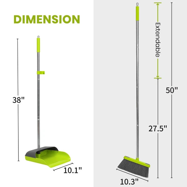 Broom and Standing Dustpan Set 50” Angle Broom with Long Handle Dust Pans for...