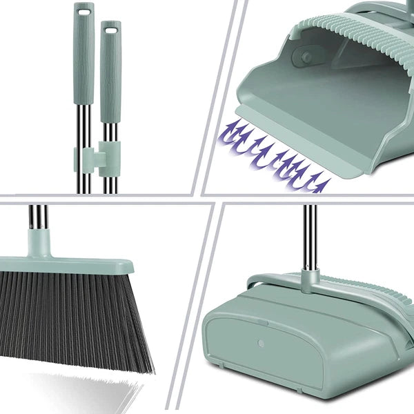 Upgrade Broom and Dustpan Set, Large Size and with Long Handle, Upright,Ideal