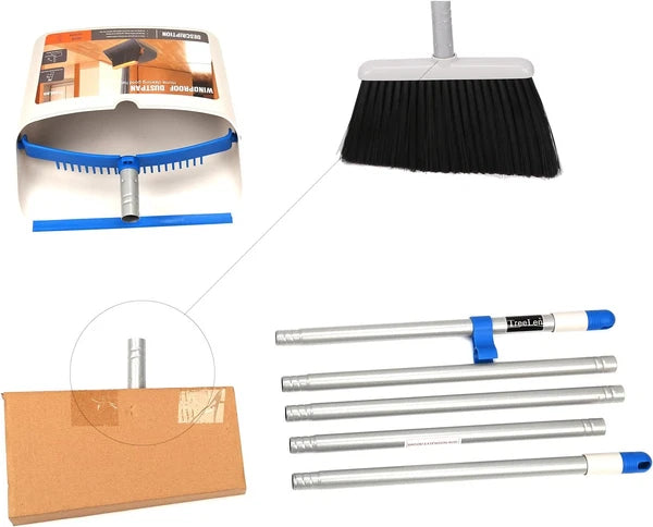 Long Handle Broom and Dustpan Set,Upright Dust Pan Combo for Home