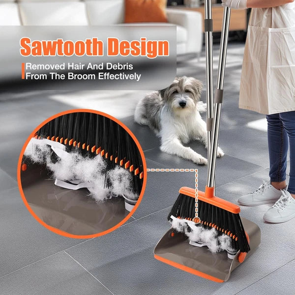 Upgrade Durable Broom and Dustpan Set with 52" Adjustable Long Handle, Stand ...