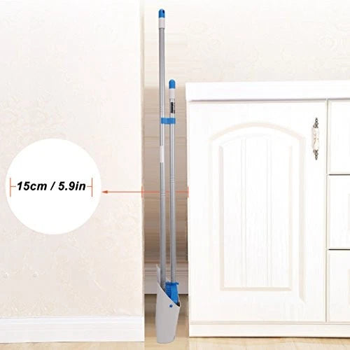 Long Handle Broom and Dustpan Set,Upright Dust Pan Blue Broom and Dustpan
