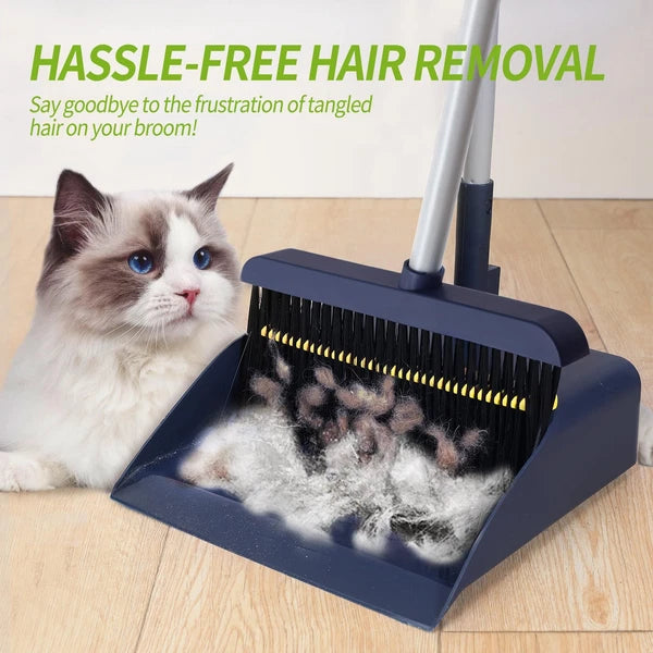 Broom and Dustpan Set, Long Handled Adjustable Dustpan and Brush with Comb Te...