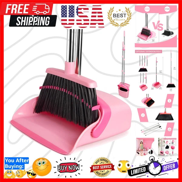 Lightweight Heavy-Duty Broom and Dustpan Set - Ideal for Kitchen and Office Use