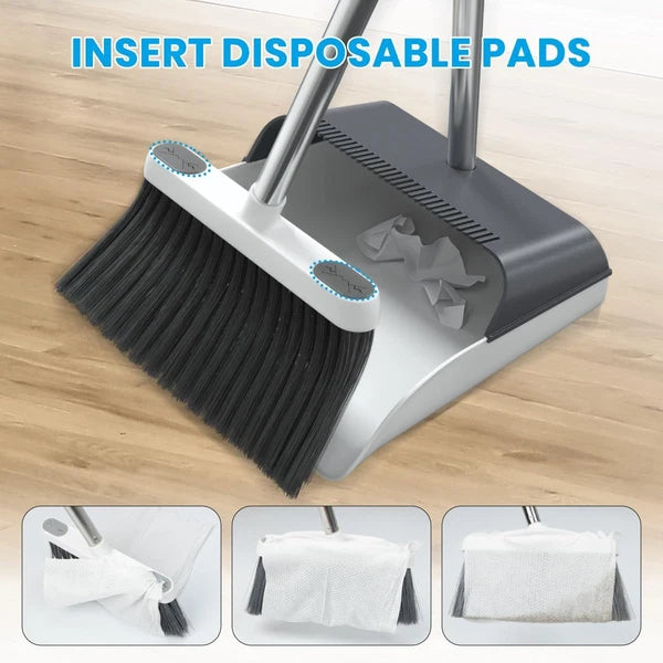 Stand up Dustpan and Broom Set 50” Long Handle Broom with Dust Pan, 20° Angled