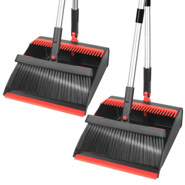 2-Pack Broom and Dustpan Combo Set, with 48" Adjustable Long Stainless Handle...