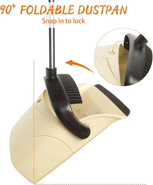 Broom and Dustpan Set, Dustpan Combo with 51" Stainless Steel Long Handle Brooms