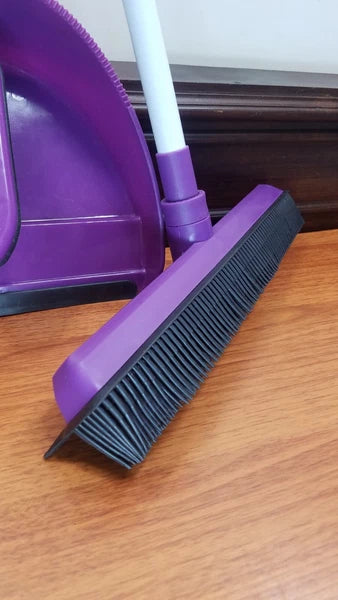 Pet Hair Broom with Dustpan and Hand Broom Set - Pick Green or Purple