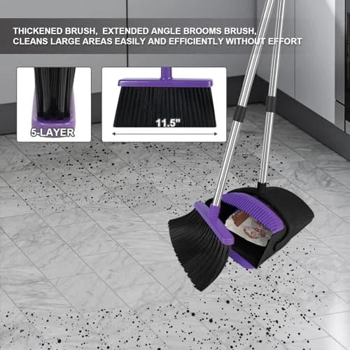 Broom with Dustpan Combo Set, 51" Household Dustpans and Broom, Normal Purple