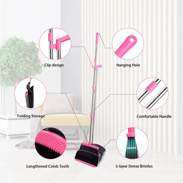 Broom and Dustpan Set, Long Handle Lightweight Dustpans with Broom Combo for ...