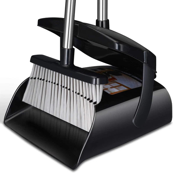Upright Broom and Dustpan Set with Lid, Long Handle for Home & Office